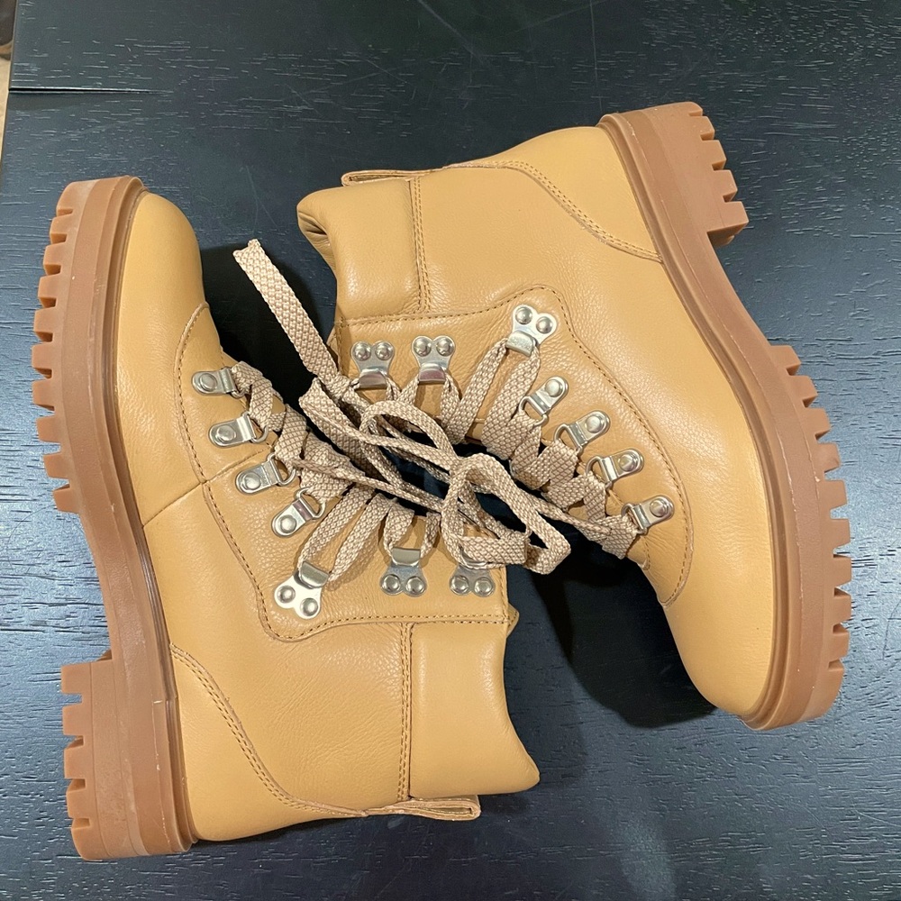 Size 7 Tan Leather booties with thermoplastic rubber soles